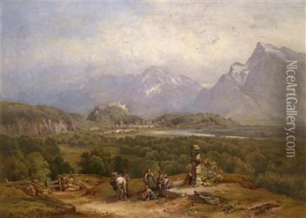 Adele Esinger Open View Over Salzburg Oil Painting - Anton Hansch