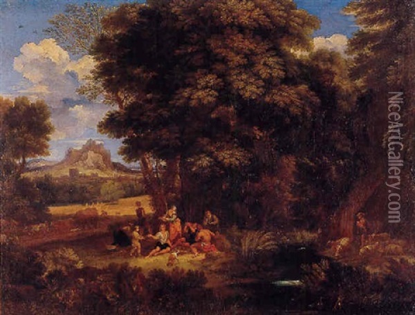 Pastoral Landscape With Shepherds Picnicking Oil Painting - Pieter Mulier the Elder