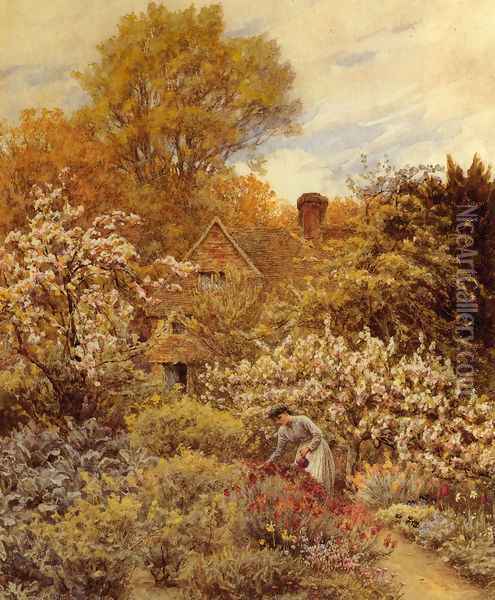 A Spring Garden Oil Painting - Helen Mary Elizabeth Allingham