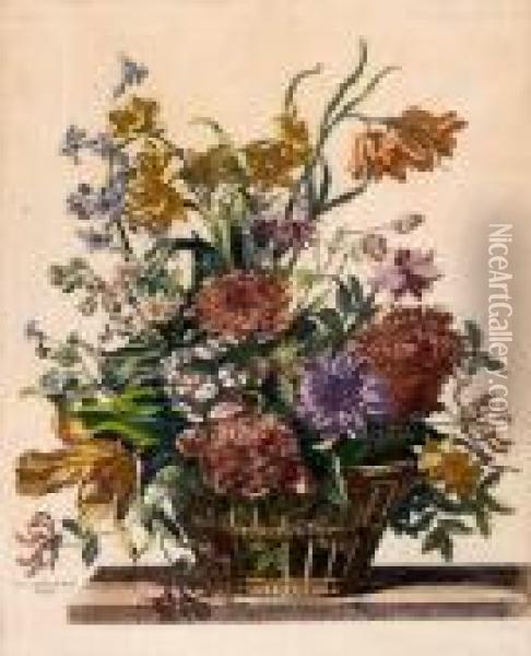 Blumenstilleben Mit Korb (hochformat) Oil Painting - Jean-Baptiste Monnoyer