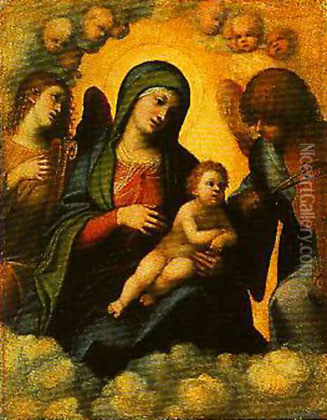 Madonna and Child in Glory with Angels Oil Painting - Antonio Allegri da Correggio