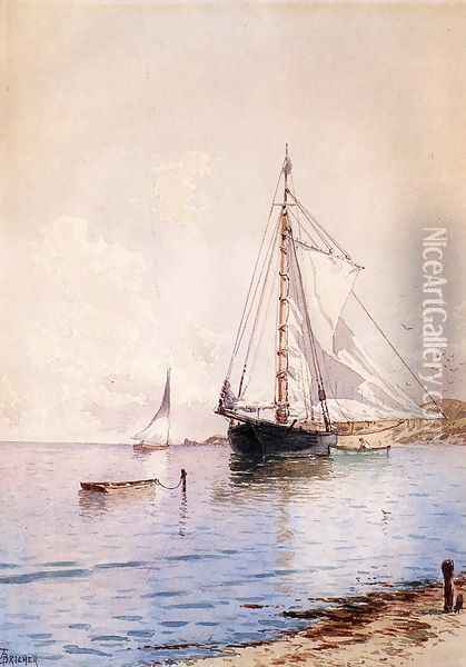 Drying the Main at Anchor Oil Painting - Alfred Thompson Bricher