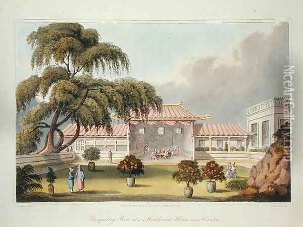 Banqueting Room at a Mandarins House near Canton, from 'Journal of a voyage, in 1811 and 1812 to Madras and China, engraved by J. Clark, published 1814 Oil Painting - Wathen, James