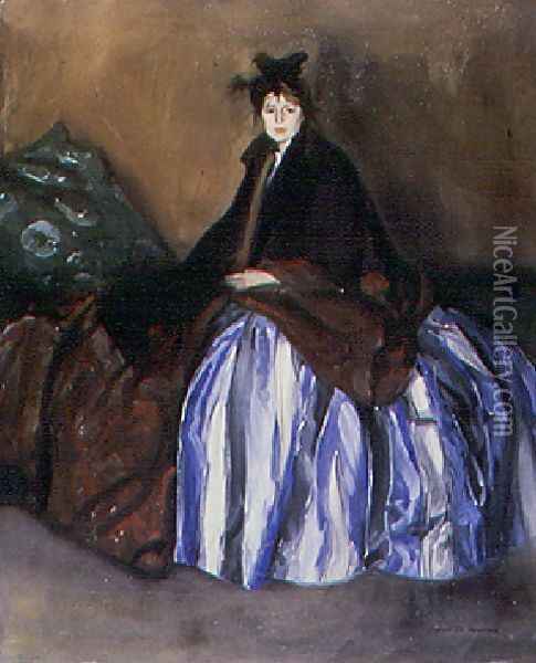 Girl In A Striped Silk Skirt Oil Painting - Alfred Henry Maurer