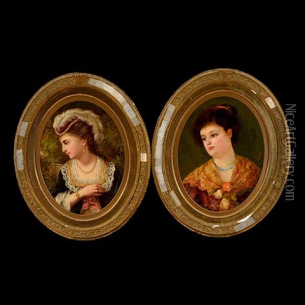 Two Portraits - Victorian Renaissance Revival Oil Painting - Edward Charles Barnes