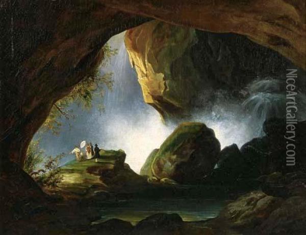 La Grotta Di Nettuno A Tivoli Oil Painting - Jean-Charles Joseph Remond
