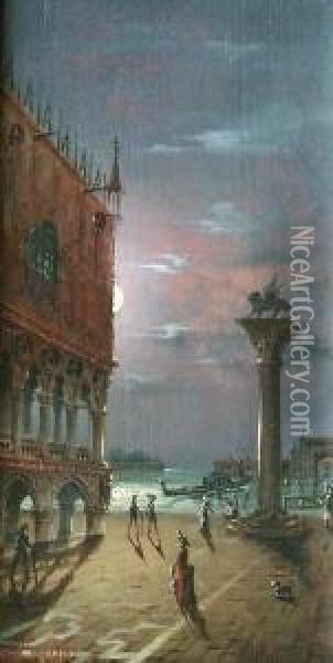 Venedig, Der Markusplatz Bei Mondschein, Mit Figurenstaffage Oil Painting - Giovanni Grubacs
