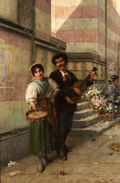 Italienisches Musikerpaar Oil Painting - Theodor Von Der Beek