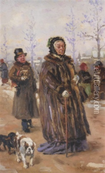 The Old Baroness Taking A Walk Oil Painting - Vladimir Egorovich Makovsky