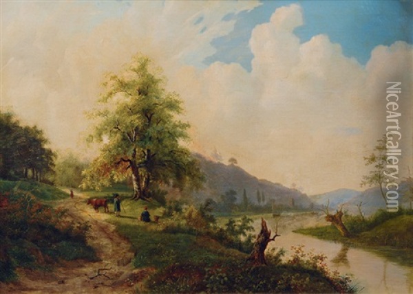 River Landscape In Summer Oil Painting - Willem Bodemann