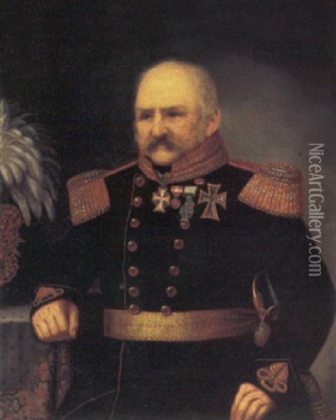 Portraet Af Generalmajor, Kommandant, Kammerherre Hans Staal Lutzen Oil Painting - Carl Rudolf Fiebig