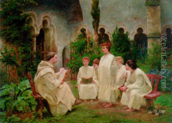 The Lesson In The Cloister Oil Painting - Carl Jordan