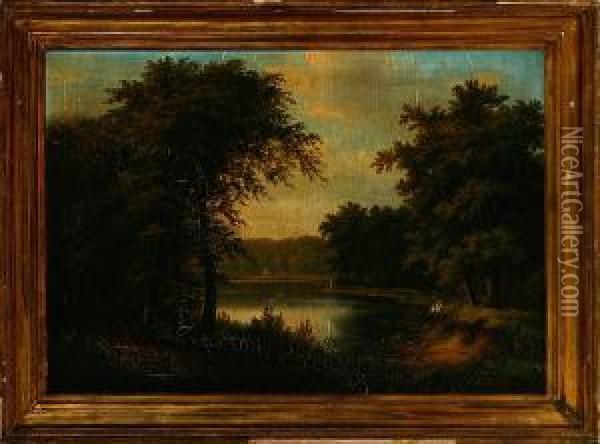 Forest Lake Scenery, Summer Oil Painting - Christian Berthelsen