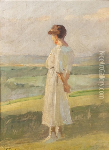 Lady In A White Dress Oil Painting - Frantisek Dvorak