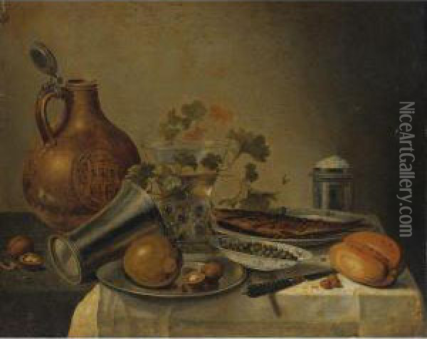 Still Life With A Bowl Of Capers Oil Painting - Pieter Claesz.