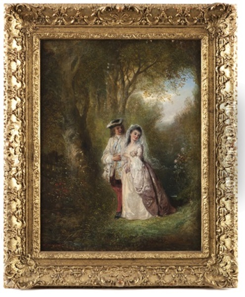 Courting Couple In A Wooded Landscape Oil Painting - Henry Andrews