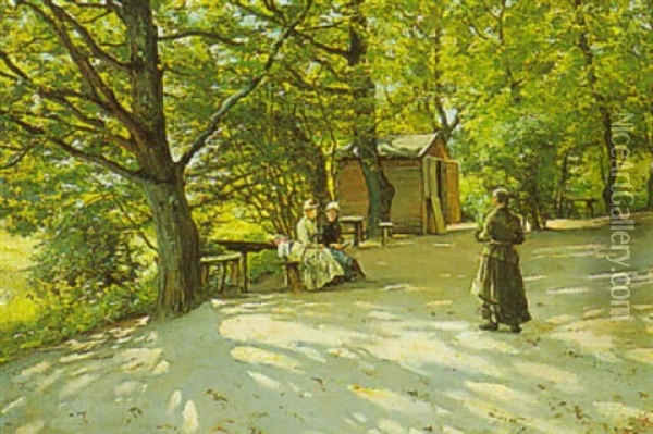 Ladies Having Tea In A Forest Oil Painting - Sigvard Marius Hansen