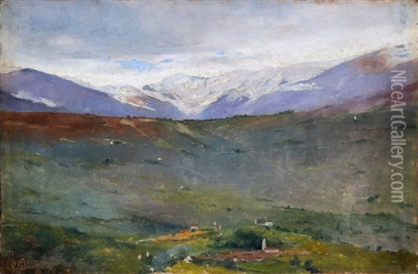 Alpine Landscape At Lake Garda Oil Painting - Otakar Lebeda