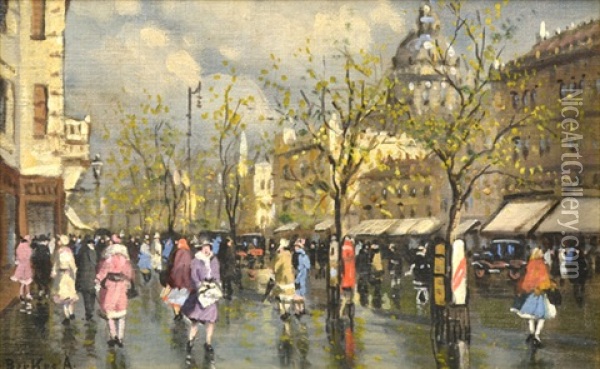 Paris Street Scene Oil Painting - Antal Berkes