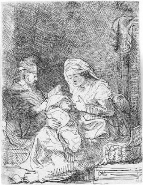 The Holy Family (b., Holl.62; H.95; Bb.32-3) Oil Painting - Rembrandt Van Rijn