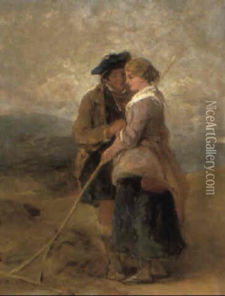 A Highland Courtship Oil Painting - Thomas Faed