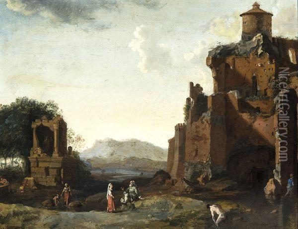 Paysage Avec Personnages Pres D'une Ruine Oil Painting - Bartholomeus Breenbergh