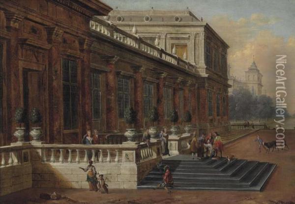 A Capriccio Of A Palace Terrace, With The Return Of The Prodigal Son Oil Painting - Jacobus Saeys