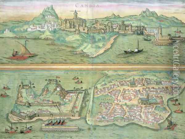 Map of Candia and Corfu from Civitates Orbis Terrarum Oil Painting - Joris Hoefnagel