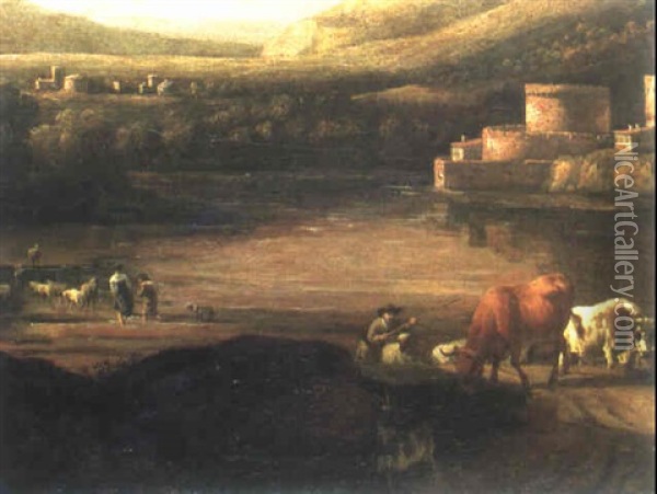 Flusslandschaft Mit Hirten Oil Painting - Joris van der Hagen