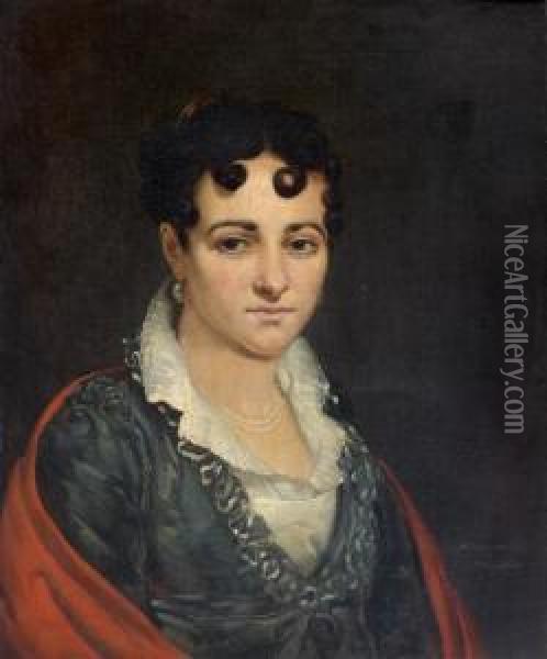 Portrait De Madame Esclavon Oil Painting - Jean-Baptiste Mauzaisse