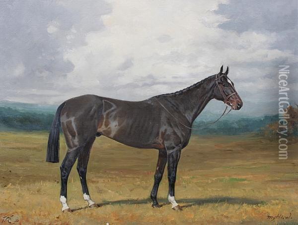 A Dark Bay Hunter - 'mythical' Oil Painting - Percy Earl