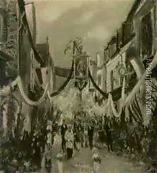 Procession De La Fete-dieu Oil Painting - Lucien Adrion