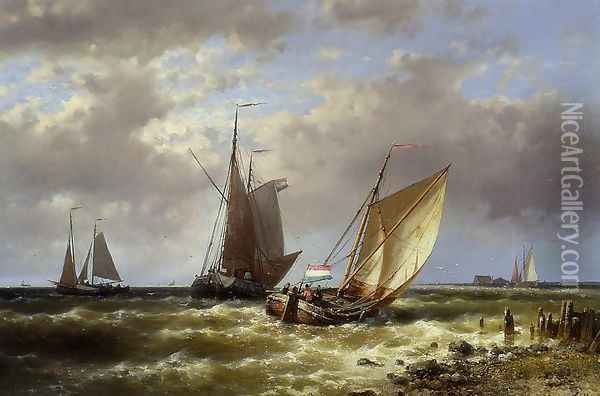 Shipping in Choppy Waters Oil Painting - Abraham Hulk Snr