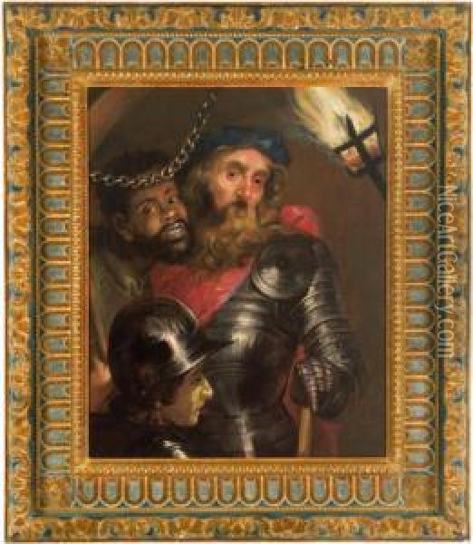 Un Condottiero Condotto In Prigione Da Un Soldato E Da Un Moro Oil Painting - Johann Ulrich Mayr