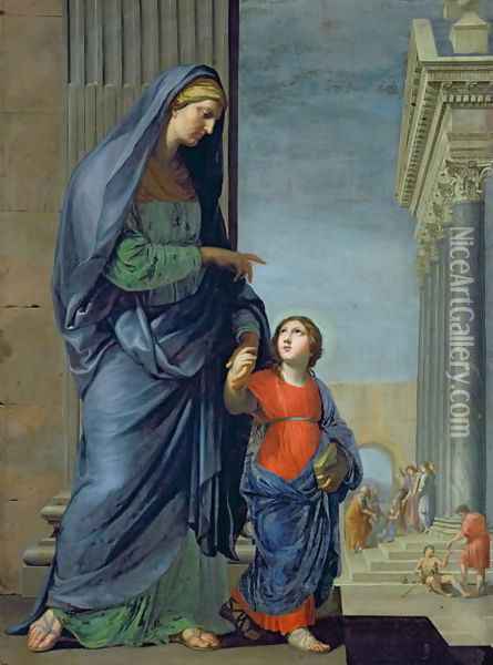 St. Anne Leading the Virgin to the Temple, c.1635-45 Oil Painting - Jacques Stella
