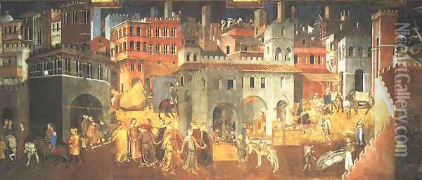 Effects of Good Government Oil Painting - Ambrogio Lorenzetti