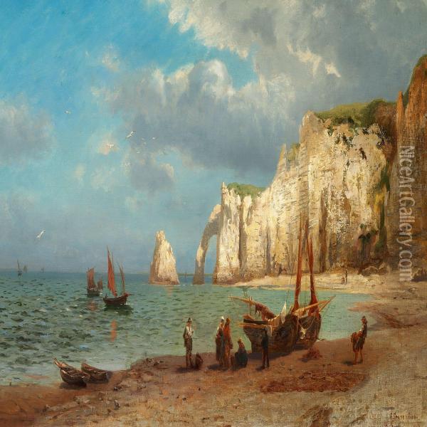 View Of The Cliffs At Etretat In Normandy Oil Painting - Richard Hermann Jul. Fresenius