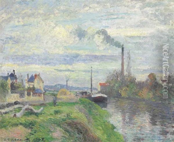 Le Quai Du Pothuis A Pontoise Oil Painting - Camille Pissarro