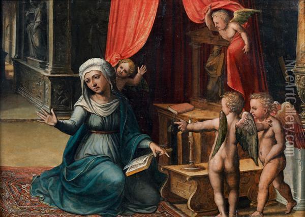 La Vierge De L'annonciation Avec Des Anges Oil Painting - Aspertini Amico