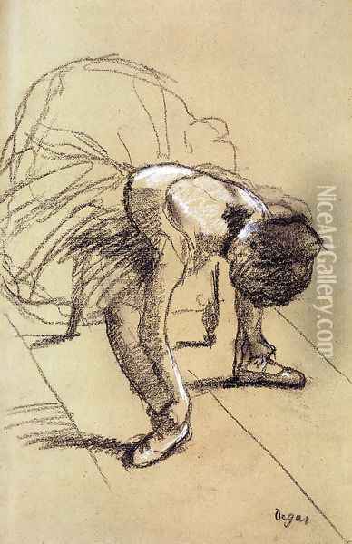 Seated Dancer Adjusting Her Shoes Oil Painting - Edgar Degas
