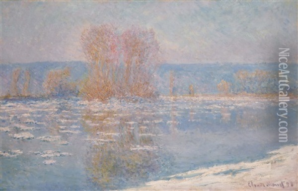 Les Glacons, Bennecourt Oil Painting - Claude Monet
