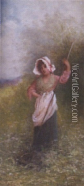 Portrait Of Lady In Hayfield Oil Painting - William Langley