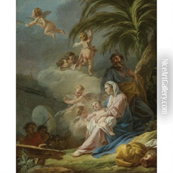 Rest On The Flight Into Egypt Oil Painting - Jean Baptiste Marie Pierre