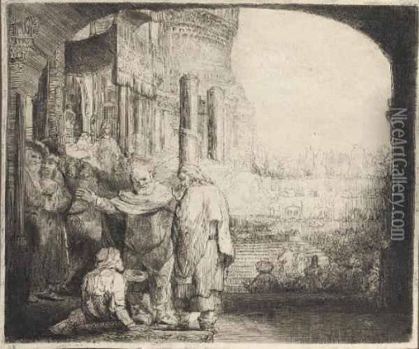 Peter And John Healing The Cripple At The Gate Of The Temple (b., Holl. 94; H. 301) Oil Painting - Rembrandt Van Rijn