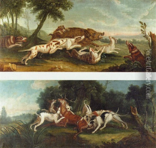 L'attaque Du Cerf Oil Painting - Jean-Baptiste Oudry