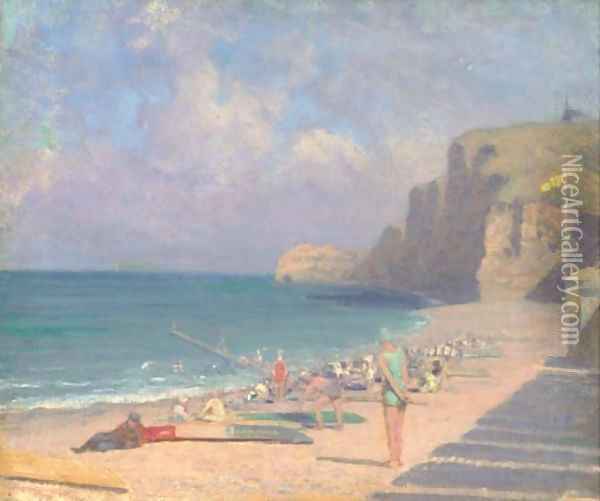 A summer's day at the beach Oil Painting - English School