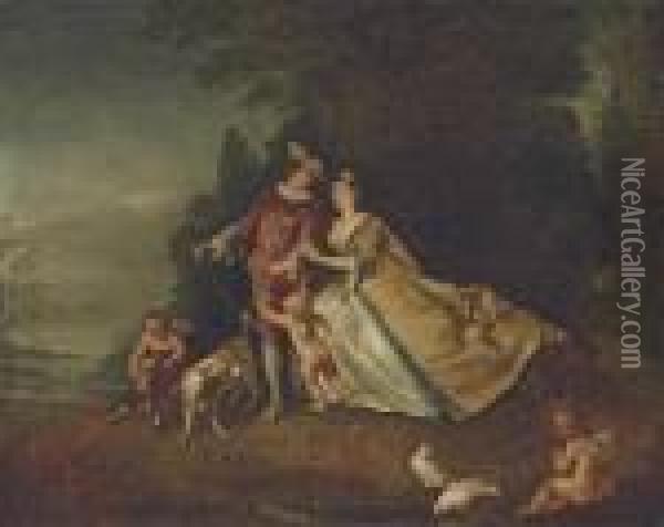 Portrait Of A Lady And Gentleman Oil Painting - Nicolas Lancret