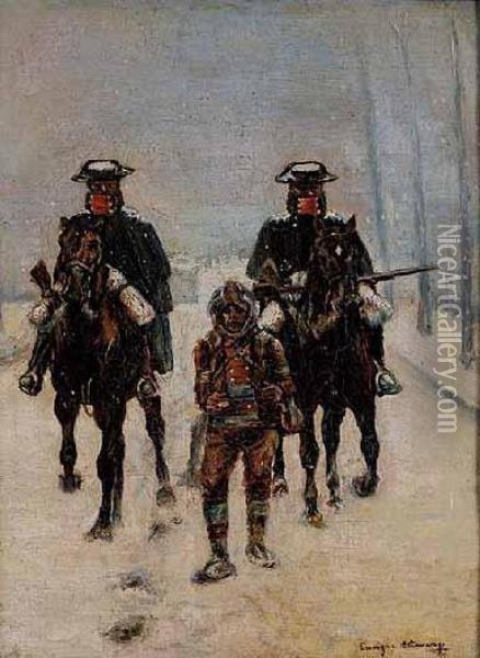 Guardias Civiles Y Preso Oil Painting - Enrique Estevan Y Vicente