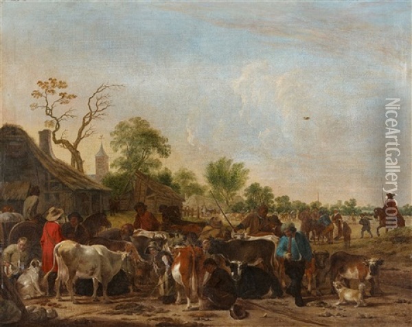 A Cattle Market Oil Painting - Cornelis Saftleven