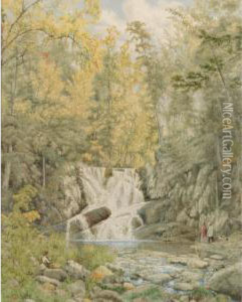 Waterfall Oil Painting - John William Hill